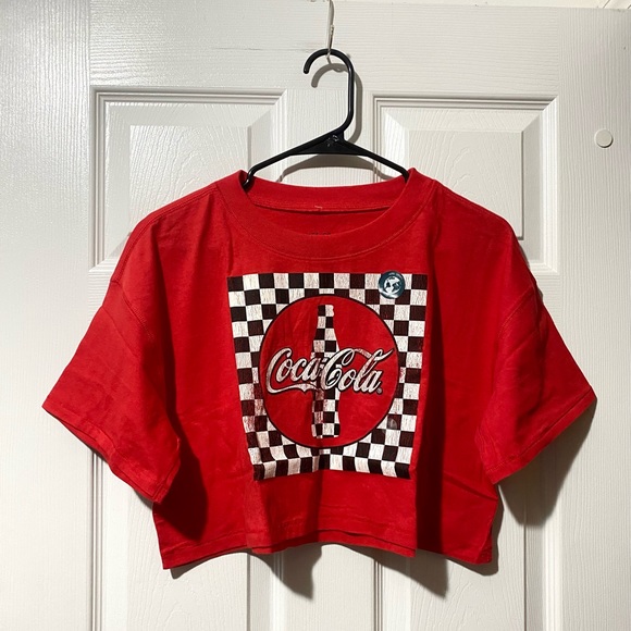 Coca-Cola® By Aéropostale Checker Logo Cropped Boyfriend Tee - NWT - Picture 2 of 5